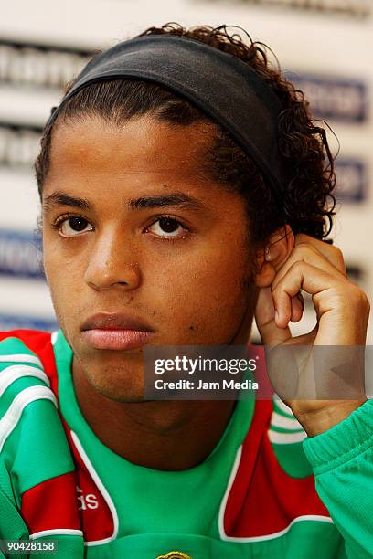 Mexican national soccer team player Giovani dos Santos during a press conference at the Mexican Football Federation's High Performance Center on...