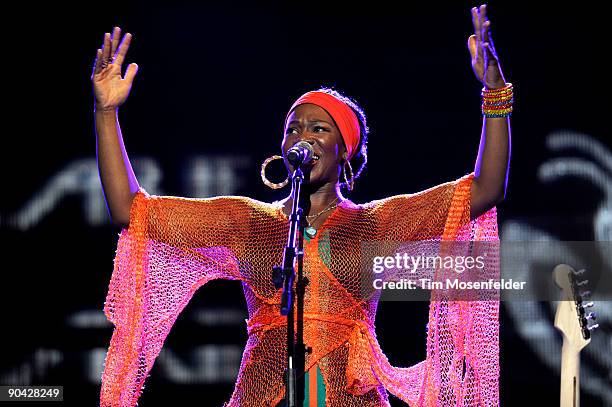 India.Arie aka India Arie Simpson performs in support of her Testimony: Vol. 2, Love & Politics release at the Greek Theater on September 6, 2009 in...