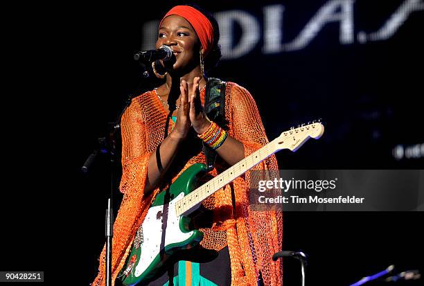 India.Arie aka India Arie Simpson performs in support of her Testimony: Vol. 2, Love & Politics release at the Greek Theater on September 6, 2009 in...