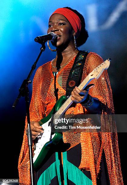 India.Arie aka India Arie Simpson performs in support of her Testimony: Vol. 2, Love & Politics release at the Greek Theater on September 6, 2009 in...