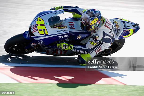 Valentino Rossi of Italy and Fiat Yamaha Team rounds the bend the MotoGP of San Marino on September 6, 2009 in San Marino, Italy.