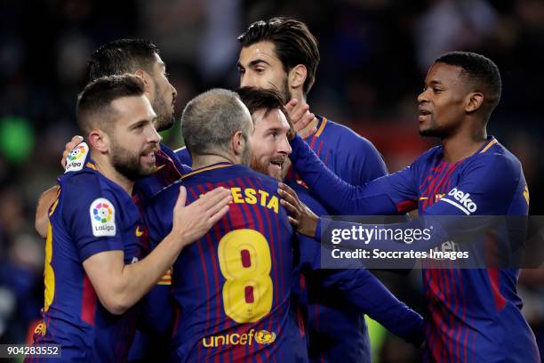 Lionel Messi of FC Barcelona celebrates 1-0 with Jordi Alba of FC Barcelona, Luis Suarez of FC Barcelona, Andre Gomes of FC Barcelona, Andries...