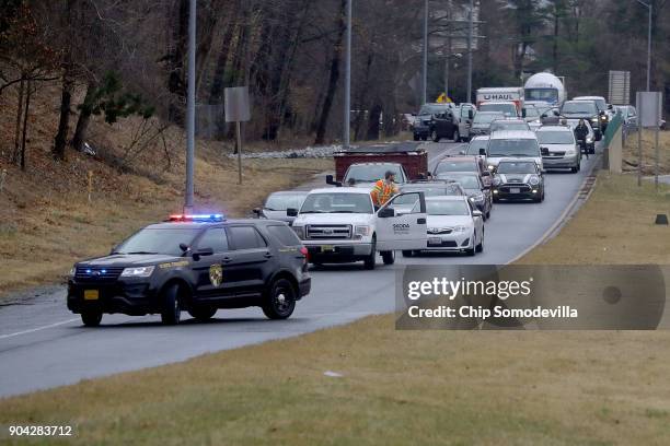 Vehicle traffic is kept off the Capital Beltway as U.S. President Donald Trump's motorcade heads to Walter Reed National Military Medical Center for...