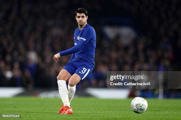 Alvaro Morata of Chelsea during the Carabao Cup Semi-Final First Leg match between Chelsea and Arsenal at Stamford Bridge on January 10, 2018 in...