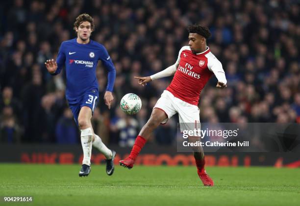 Alex Iwobi of Arsenal during the Carabao Cup Semi-Final First Leg match between Chelsea and Arsenal at Stamford Bridge on January 10, 2018 in London,...