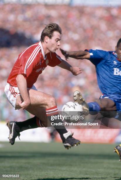 Brian McClair of Manchester United in action during the FA Cup Semi Final match between Manchester United and Oldham Athletic at Maine Road on April...