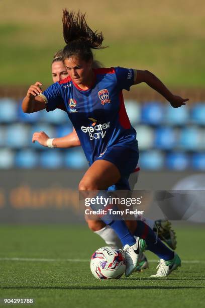 Katherine Stengel of the Jets controls the ball during the round 11 W-League match between the Newcastle Jets and Adelaide United at McDonald Jones...