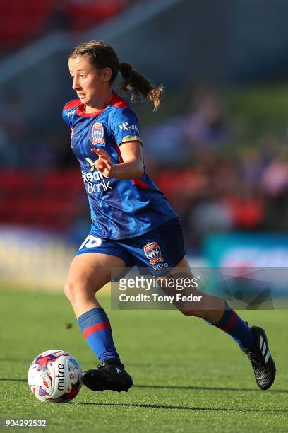 Clare Wheeler of the Jets controls the ball during the round 11 W-League match between the Newcastle Jets and Adelaide United at McDonald Jones...