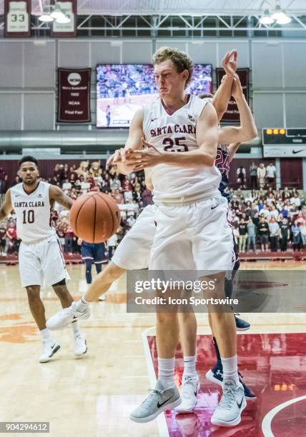 Santa Clara Broncos guard Kai Healy looses a rebound attempt during the game between the St.Mary's Gaels and the Santa Clara Broncos on Thursday,...