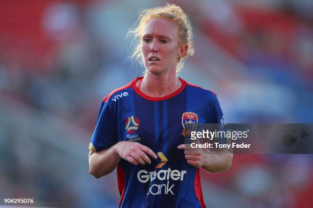 Victoria Huster of the Jets during the round 11 W-League match between the Newcastle Jets and Adelaide United at McDonald Jones Stadium on January...