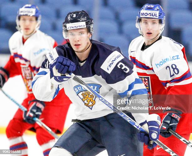 Juha Jääskä of Finland skates against Czech Republic during the first period of play in the IIHF World Junior Championships Quarterfinal game at the...