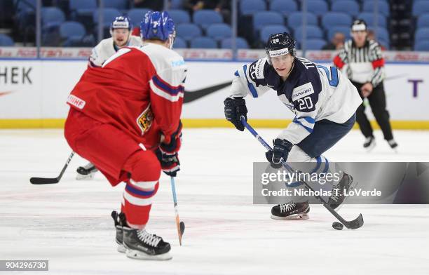 Eeli Tolvanen of Finland skates against the Czech Republic during the second period of play in the IIHF World Junior Championships Quarterfinal game...