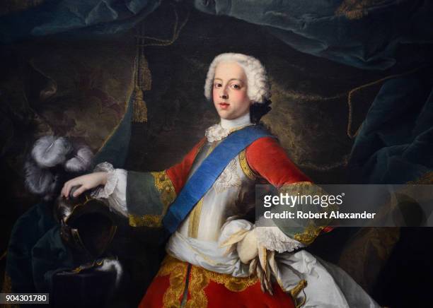 Portrait of Charles Edward Stuart painted in 1738 by Louis Gabriel Blanchet, is on display at the National Portrait Gallery in London, England....