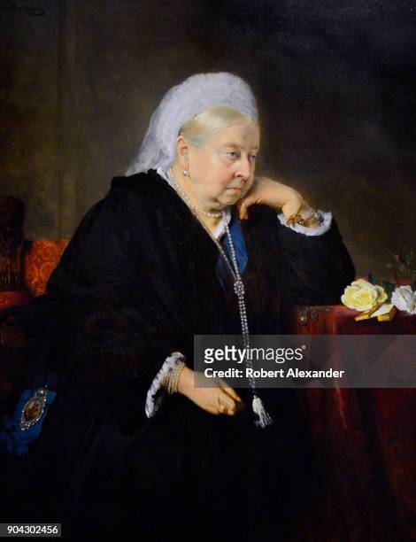 Portrait of England's Queen Victoria painted in 1900 by Bertha Muller is on display at the National Portrait Gallery in London, England. The painting...
