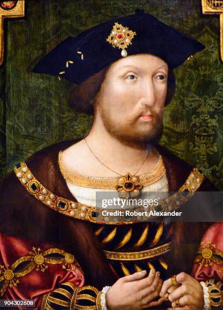 Circa 1520 portrait of England's King Henry VIII by an unknown Anglo-Netherlandish artist on display at the National Portrait Gallery in London,...