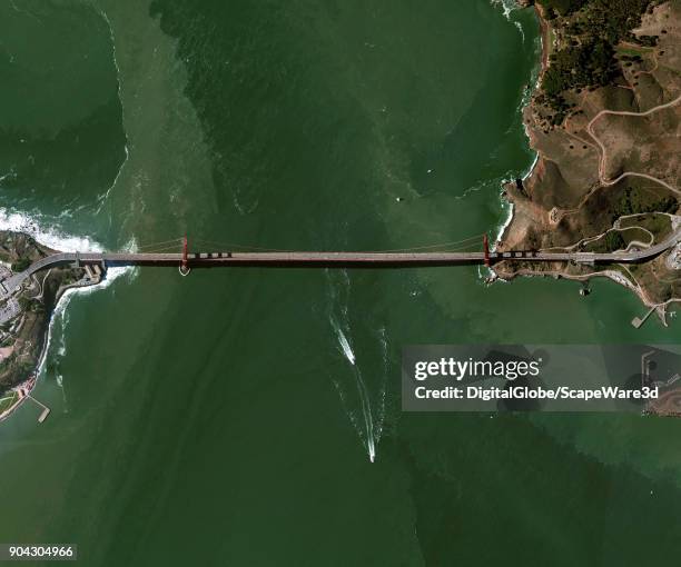 DigitalGlobe via Getty Images satellite image of the Golden Gate Bridge in San Francisco, California.