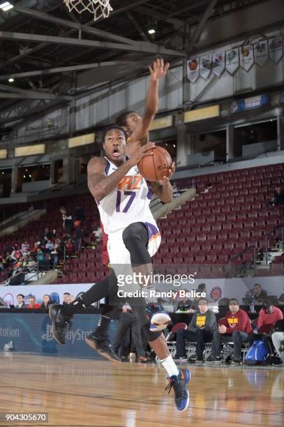 Archie Goodwin of the Northern Arizona Suns drives to the basket against the Canton Charge during the G-League Showcase on January 12, 2018 at the...