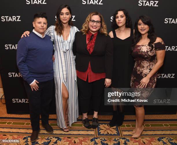 Actor Ser Anzoategui, actor Melissa Barrera, showrunner/executive producer Tanya Aracho, Mishel Prada and Chelsea Rendon at the STARZ Winter TCA on...