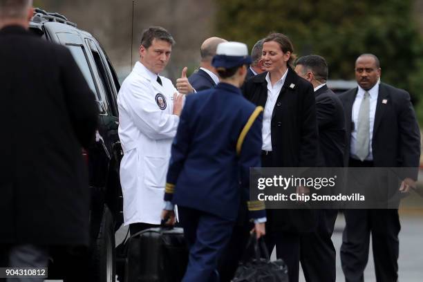 Physician to the President Ronny Jackson gives a thumbs up after U.S. President Donald Trump leaves Walter Reed National Military Medical Center...