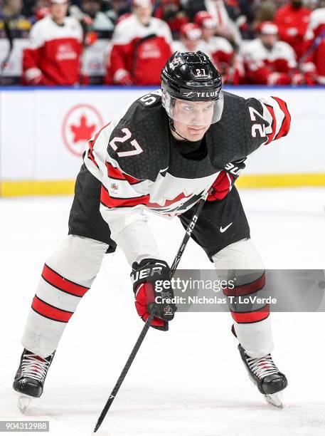 Robert Thomas of Canada during the first period of play against Denmark in the IIHF World Junior Championships at the KeyBank Center on December 30,...