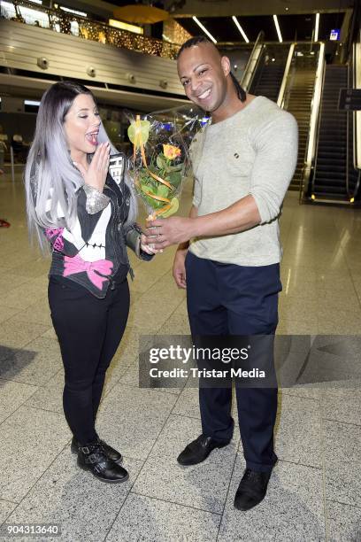 Jenny Frankhauser and Jesse Fischer leave for 'I'm a celebrity- Get Me Out Of Here!' in Australia at Frankfurt International Airport on January 12,...