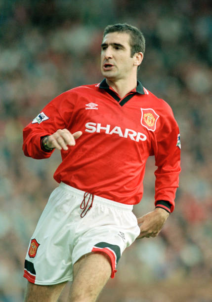 Eric Cantona of Manchester United in action during the FA Carling Premiership match between Manchester United and Liverpool at Old Trafford on...