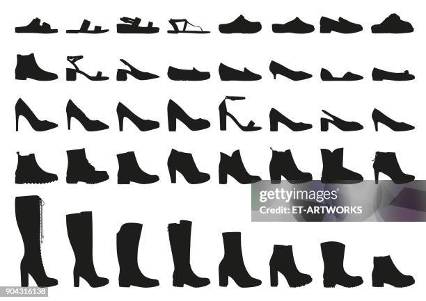 ilustraciones, imágenes clip art, dibujos animados e iconos de stock de conjunto de iconos de vector mujer zapatos - sandals