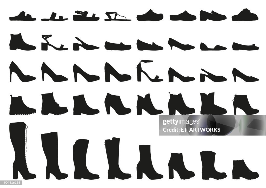 Vector woman shoes icons set