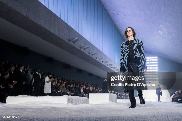 Model walks the runway at the Ermenegildo Zegna show during Milan Men's Fashion Week Fall/Winter 2018/19 on January 12, 2018 in Milan, Italy.