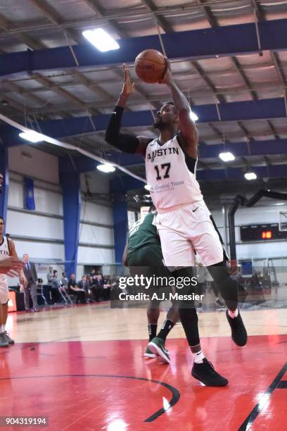 Livio Jean-Charles of the Austin Spurs drives to the basket against the Wisconsin Herd during the G-Leauge Showcase on January 12, 2018 at the...