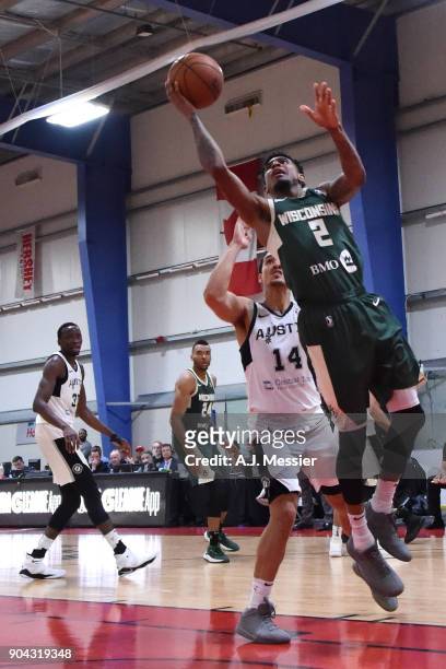 Xavier Munford of the Wisconsin Herd shoots the ball against the Austin Spurs during the G-League Showcase on January 12, 2018 at the Hershey Centre...