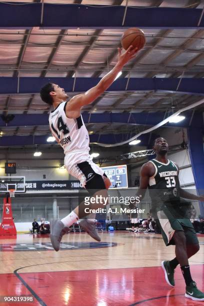 Nick Johnson of the Austin Spurs drives to the basket against the Wisconsin Herd during the G-League Showcase on January 12, 2018 at the Hershey...