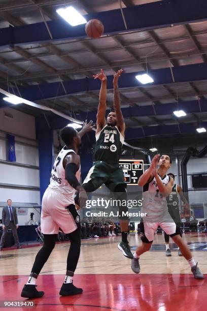 Joel Bolomboy of the Wisconsin Herd shoots the ball against the Austin Spurs during the G-League Showcase on January 12, 2018 at the Hershey Centre...