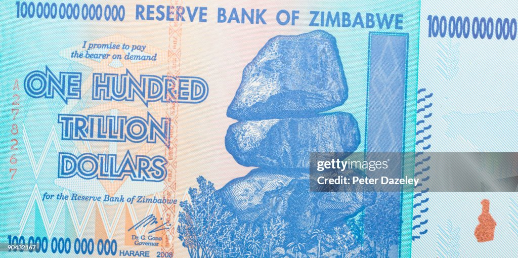 One hundred trillion dollar Zimbabwean note.
