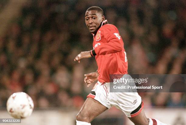 Andy Cole of Manchester United in action during the FA Carling Premiership match between Wimbledon and Manchester United at Selhurst Park on March...