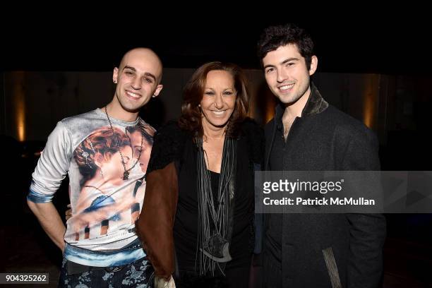 Matthew ZanFagna, Donna Karan and Ian Nelson attend The Cinema Society & Bluemercury host the after party for IFC Films' "Freak Show" at Public Arts...
