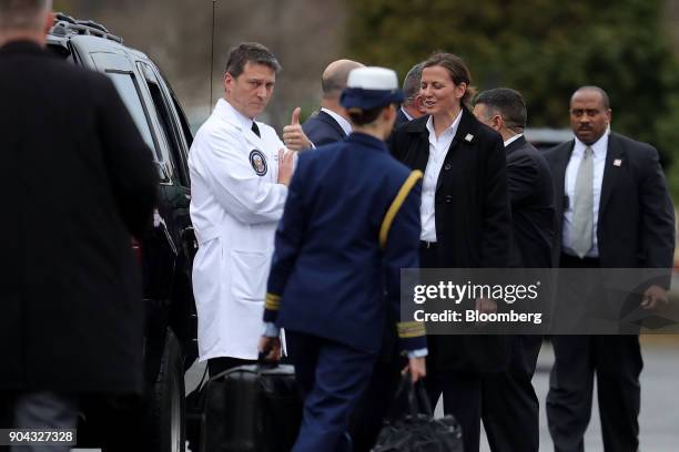 Ronny Jackson, physician for U.S. President Donald Trump, gives a thumbs following the president's first medical exam at Walter Reed National...