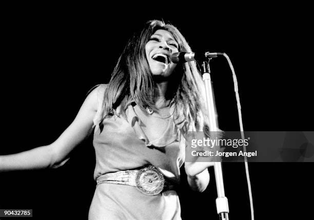 Tina Turner performs on stage with Ike & Tina Turner in 1972 in Copenhagen, Denmark.
