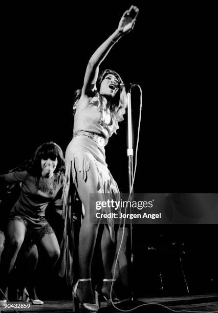 Tina Turner and The Ikettes perform on stage with Ike & Tina Turner in 1972 in Copenhagen, Denmark.