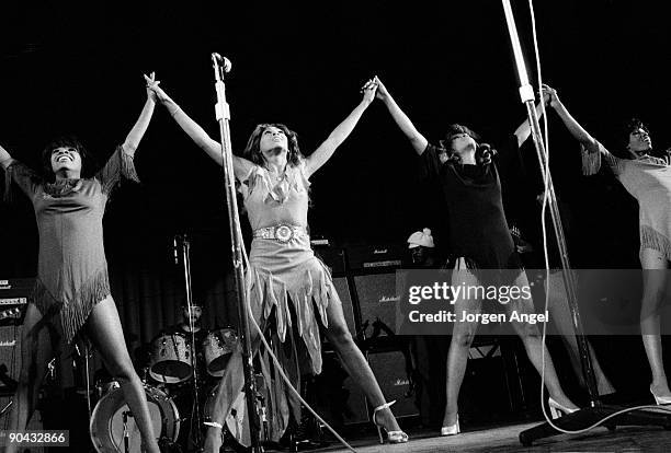 Tina Turner and The Ikettes perform on stage with Ike & Tina Turner in 1972 in Copenhagen, Denmark.