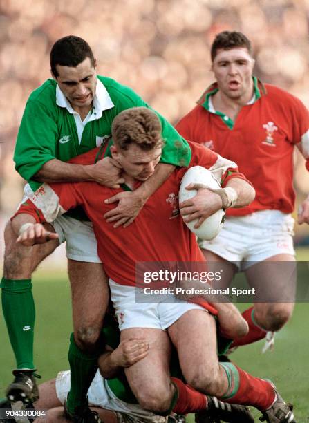 Michael Bradley of Ireland holds Scott Quinnell of Wales during their Five Nations rugby union match at Lansdowne Road in Dublin on 5th February...