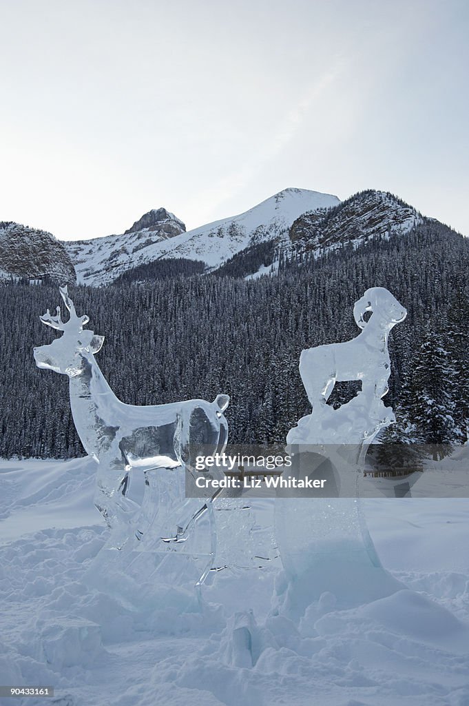 Deer and ram ice sculptures