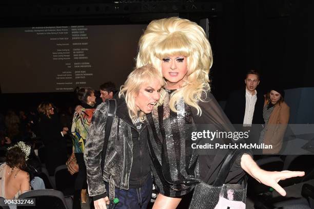 Miss Guy and Lady Bunny attend The Cinema Society & Bluemercury host the premiere of IFC Films' "Freak Show" at Landmark Sunshine Cinema on January...