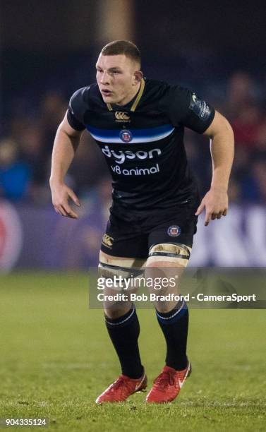 Bath Rugby's Sam Underhill during the European Rugby Champions Cup match between Bath Rugby and Scarlets at Recreation Ground on January 12, 2018 in...