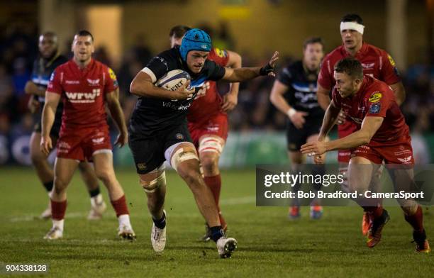 Bath Rugby's Zach Mercer in action during the European Rugby Champions Cup match between Bath Rugby and Scarlets at Recreation Ground on January 12,...