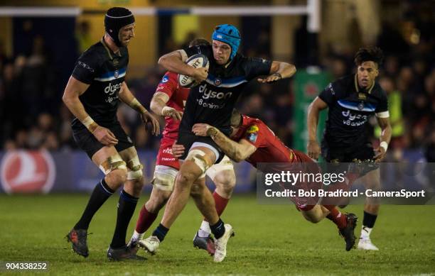 Bath Rugby's Zach Mercer in action during the European Rugby Champions Cup match between Bath Rugby and Scarlets at Recreation Ground on January 12,...