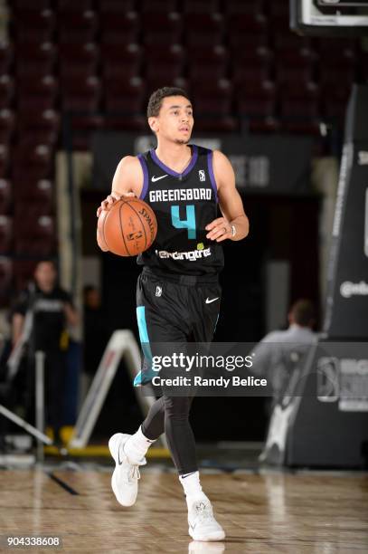 Marcus Paige of the Greensboro Swarm handles the ball against the Texas Legends at NBA G League Showcase Game 17 on January 12, 2018 at the Hershey...