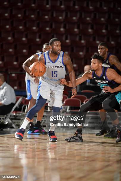 Donald Sloan of the Texas Legends handles the ball against the Greensboro Swarm at NBA G League Showcase Game 17 on January 12, 2018 at the Hershey...