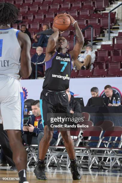 Dwayne Bacon of the Greensboro Swarm shoots the ball against the Texas Legends at NBA G League Showcase Game 17 on January 12, 2018 at the Hershey...