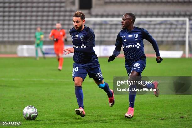 Julien Lopez of Paris FC and Souleymane Karamoko of Paris FC during the Ligue 2 match between Paris FC and Bourg en Bresse at Stade Charlety on...